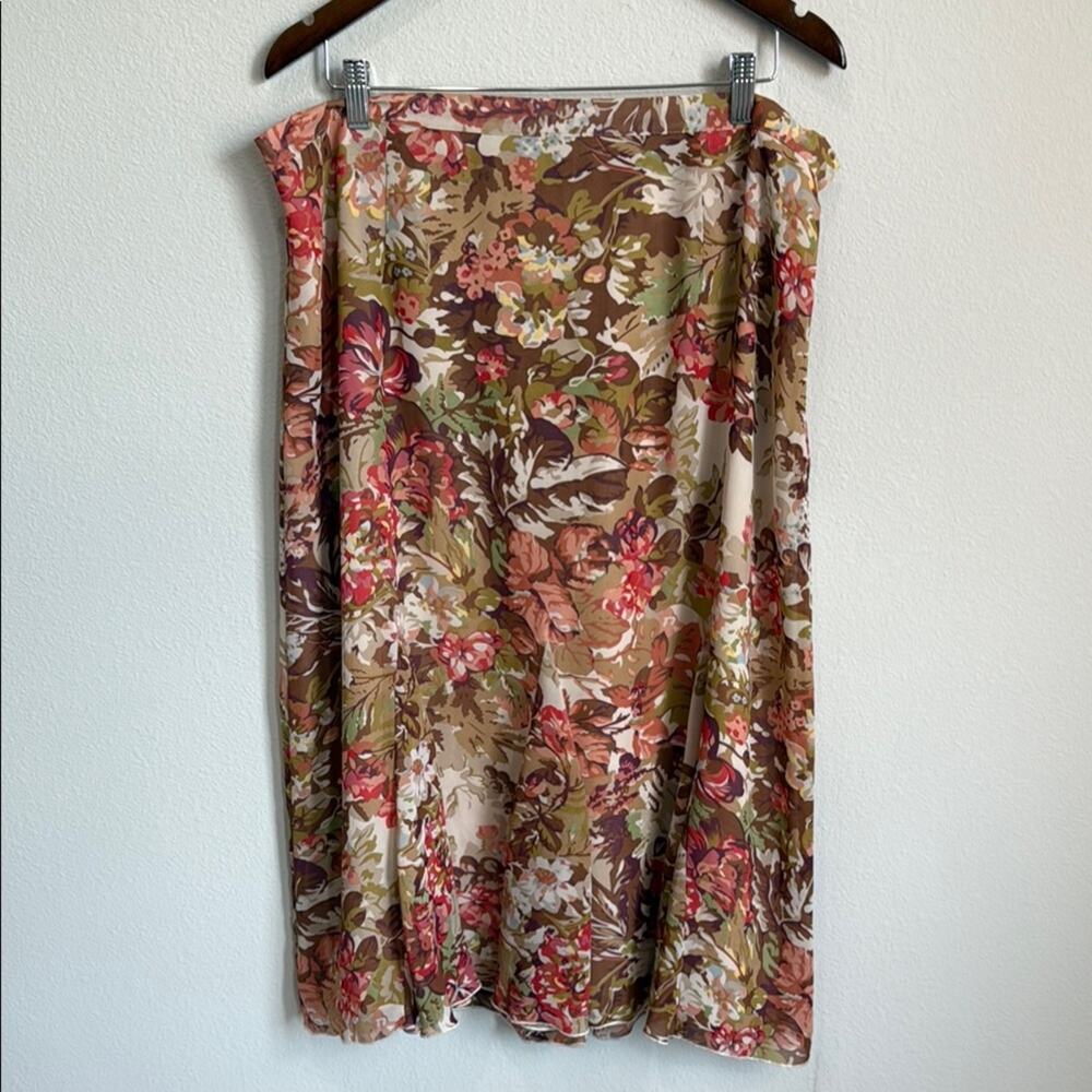 Coldwater Creek Brown Floral Lined Skirt Size 1X